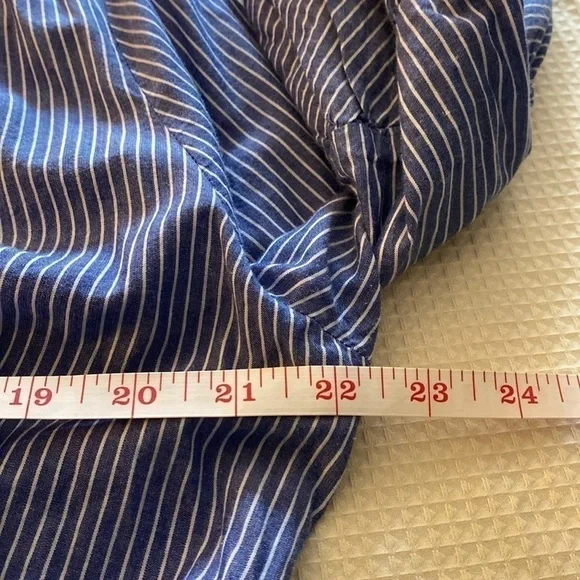 BEACH Lunch Lounge Collection Cotton Faux Wrap Shirt SzM Blue White Pin Stripe - Picture 9 of 16